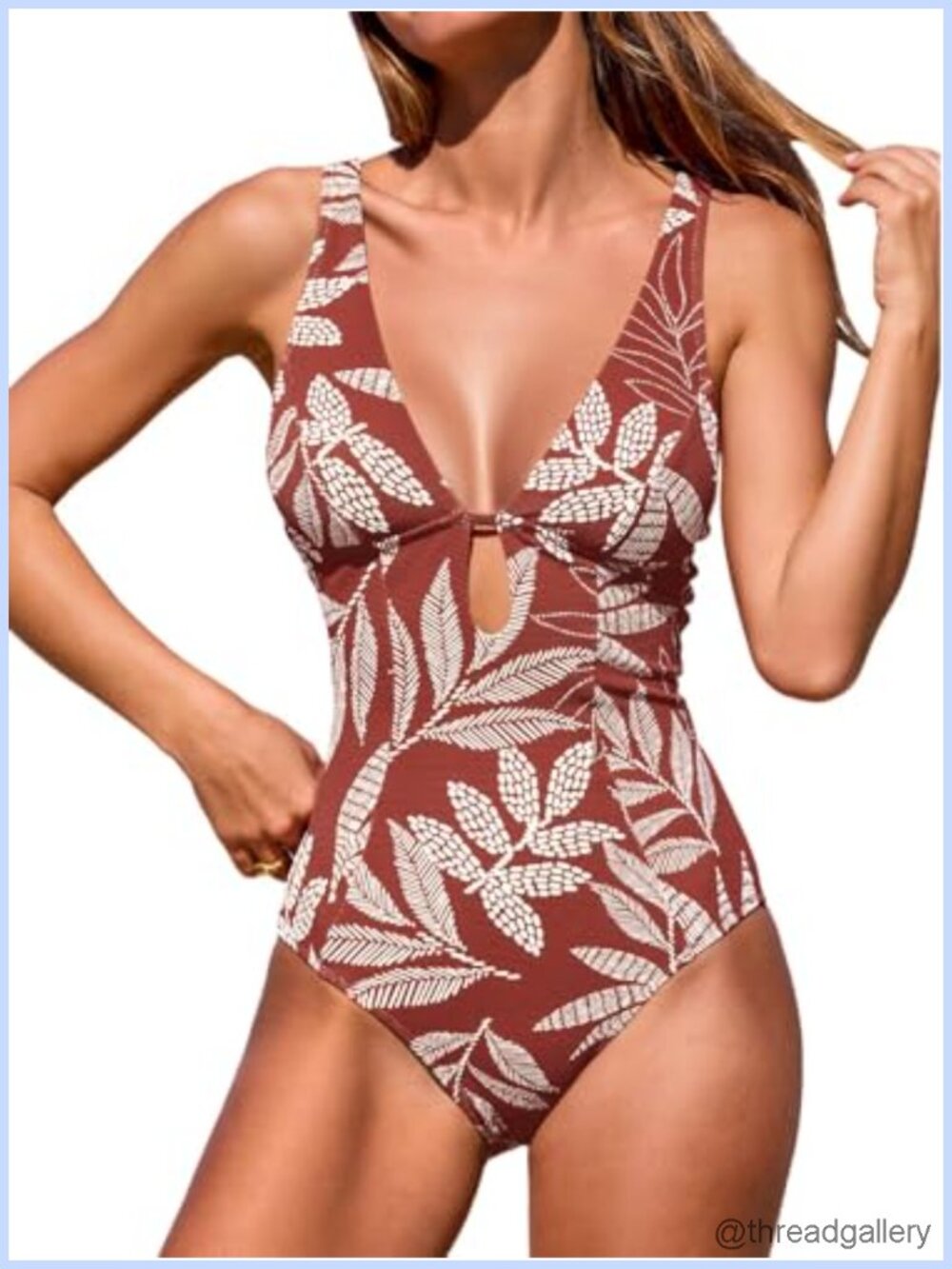 Women's Deep V Neck One Piece Swimsuit Ring Back Bathing Suit